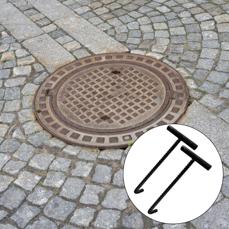 10mm Manhole Lid Opener Manhole Hook with Comfortable Grip Handle for Constructions Workers Quick Lid Handling