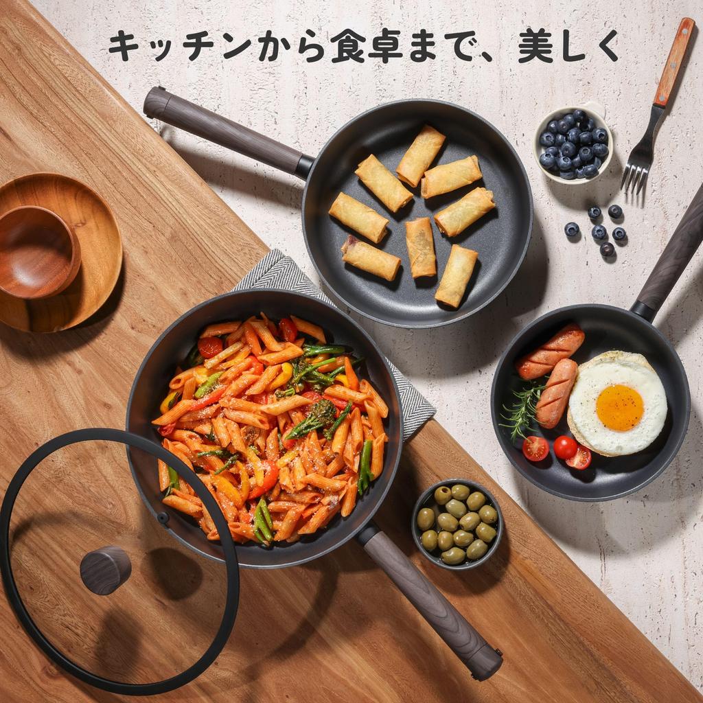 SENSARTE Deep Frying with Induction Gas All Heat Swiss Easy To High Heat Black Pan, 24cm, Lid, Non-Stick, Compatible, Compatible, Stir-Fry Pan,