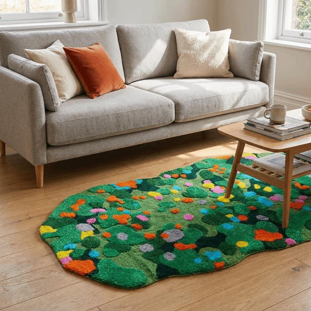 Non Slip Imitation Cashmere Carpet Irregular Bedside Carpet Home Decor Green Moss Rug  Bedroom