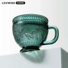 LOVWISH Dark Green Butterfly Embossed Glass Mug with Handle & Lid