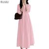 ZANZEA Women Square Collar Summer Casual 3/4 Sleeve Long Dress