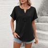 Women V Neck Short Sleeve Top with Embroidered Front Casual Loose Fit Bohemian Style Lightweight Summer Shirt Blouse
