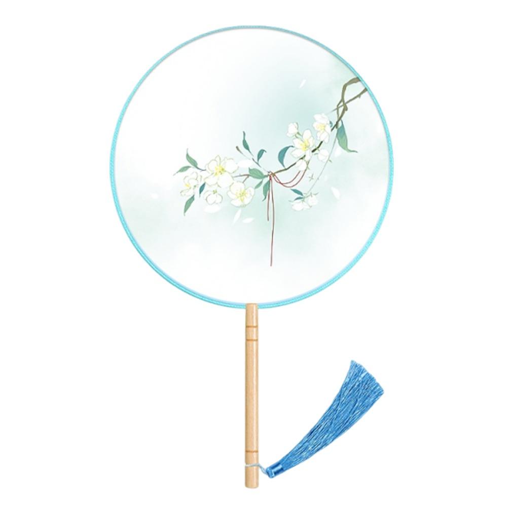 Half Transparent Round Hand Fan Long Handle Silk Fan Hanfu Embroidered Fan  Dance Performance