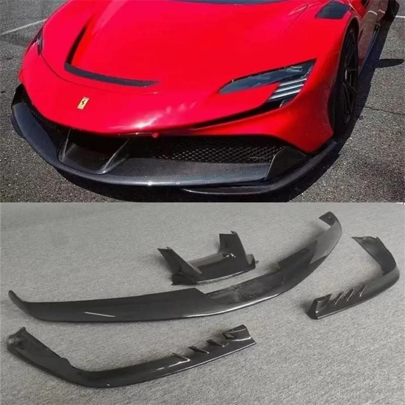 For Ferrari SF90 Real Dry Carbon Fiber Front Lip Front Bumper Lower Lip Under Air Intake Wrap Corner Spoiler Splitter Body Kit MQ1