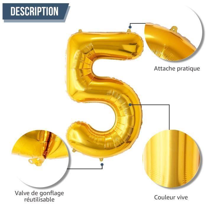 Funfest ballons anniversaire 5 ans or de 100cm – décoration anniversaire – inclus ballon 5 ans xl &amp; paille - qualité supérieure