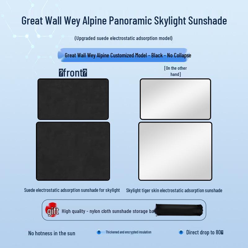 Electrostatic Sunshade for Great Wall 23: Heat Insulation, Sun Protection, Privacy, Camping, Opaque.