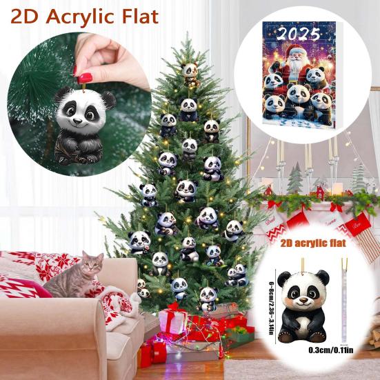 2025 Christmas Panda Advent Calendar Cartoon 2D Acrylic Panda Pendant Countdown Calendar Multifunctional Home Decorations