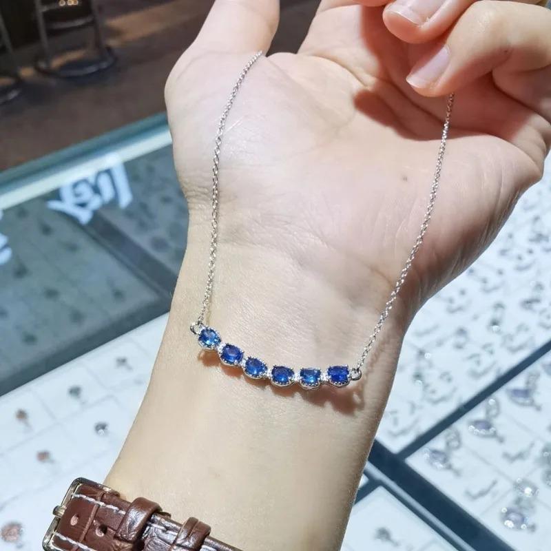 SACE GEMS S925 Sterling Silver Certified 3*4MM Natual Sapphire Pendant Necklaces for Womne Engagement Cocktail Party Fine Jewelry