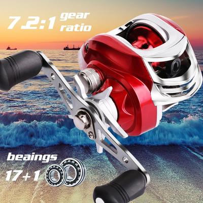 Baitcasting Fishing Reel 17+1 BB 7.2:1 Ultra Smooth Magnetic Brake Carbon Drag Baitcaster Reels