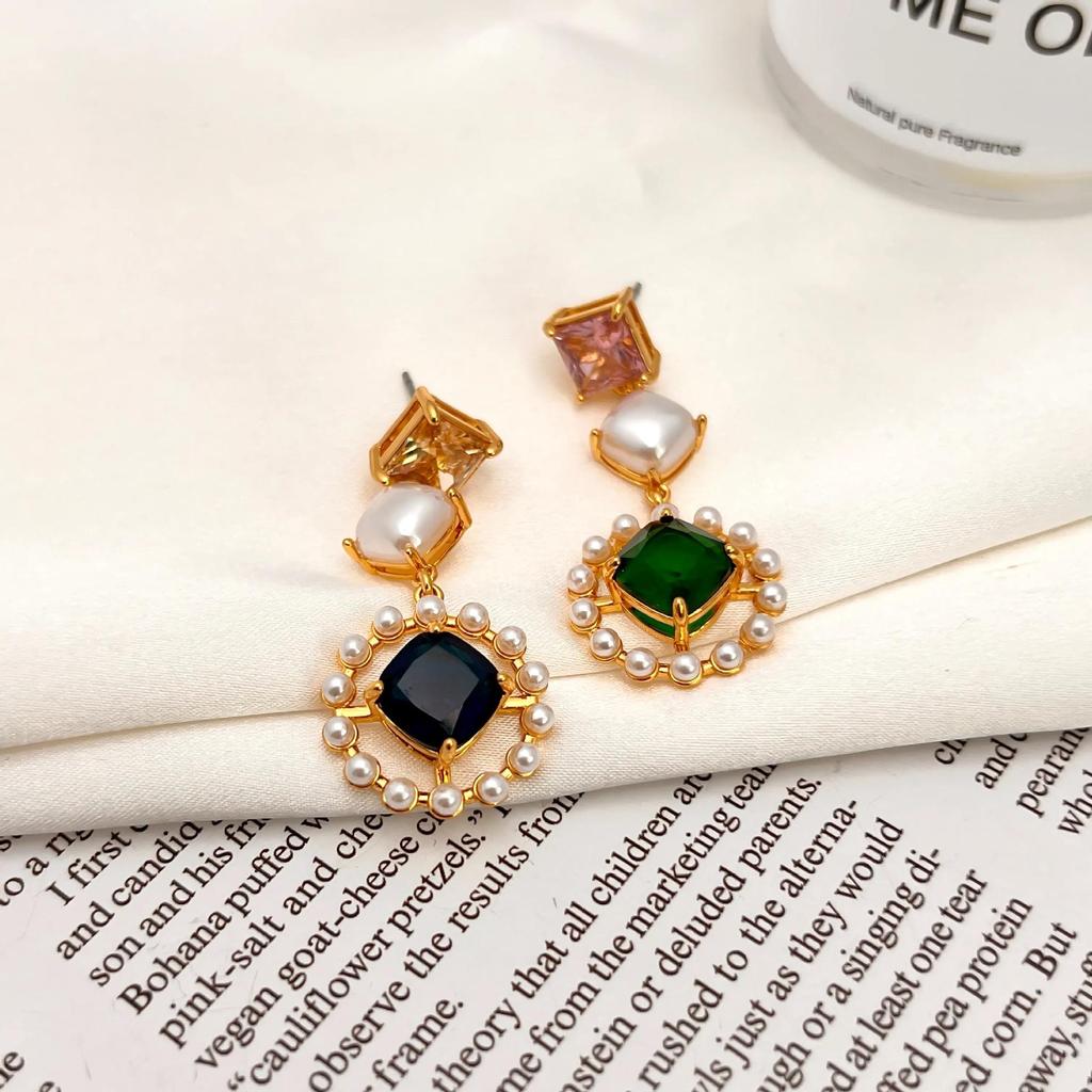 Elegant Asymmetrical Vintage Zircon & Pearl Stud Earrings
