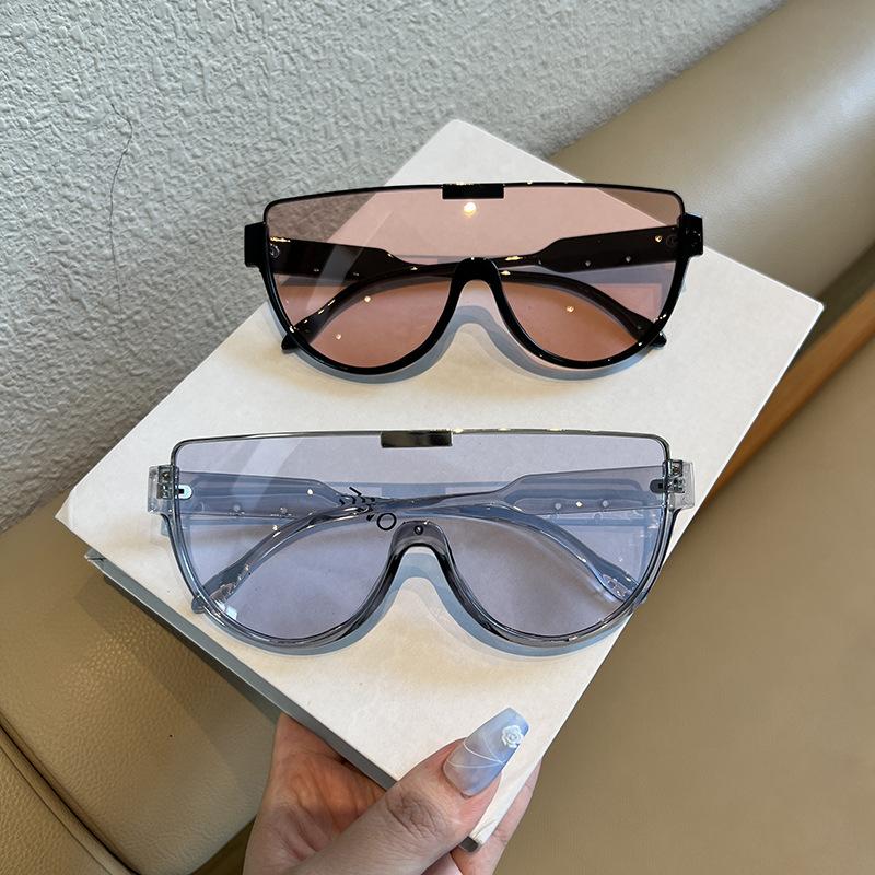 Fashion Large Frame One-piece Lenses Sunglasses Women's Brown Street Shot Couple Sunglasses Trend