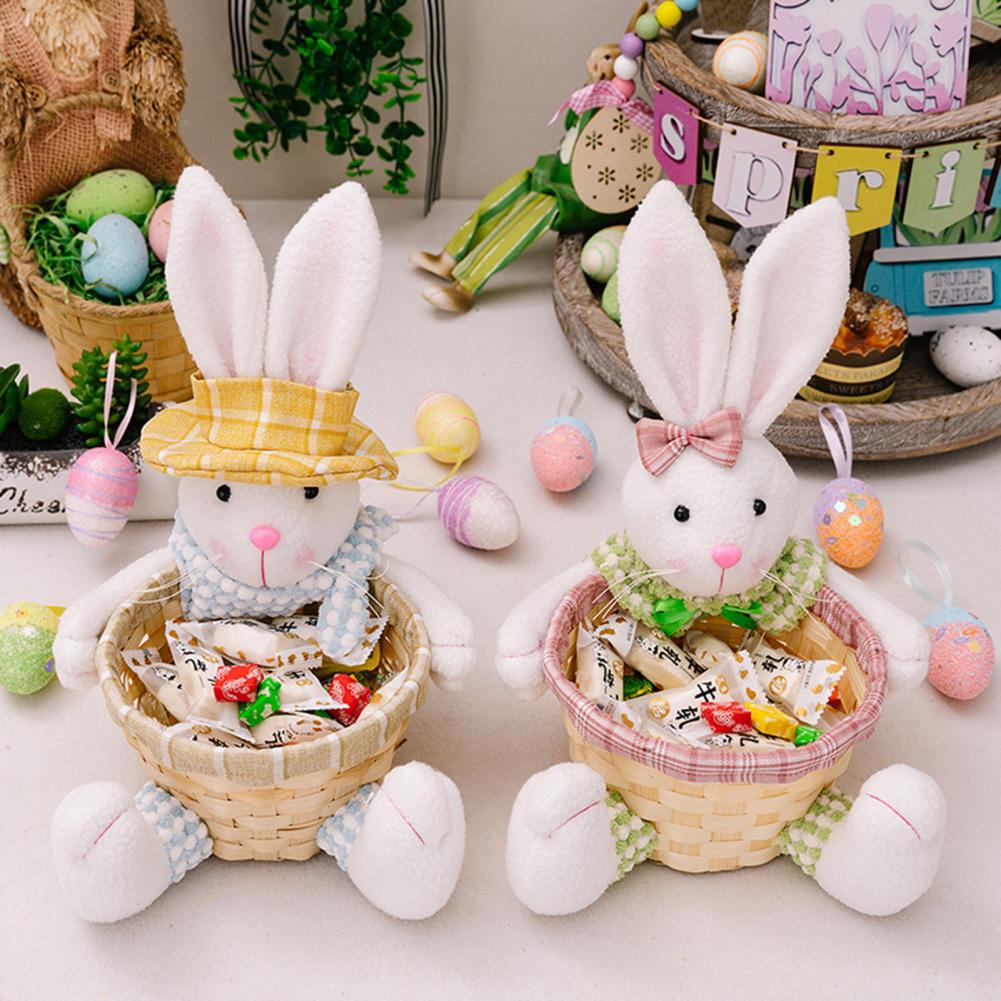 Egg Storage Basket Basket Bunny Doll Handmade Easter Rabbit Doll Candy Basket Bunny Ornaments for Spring Home Decoration Kids