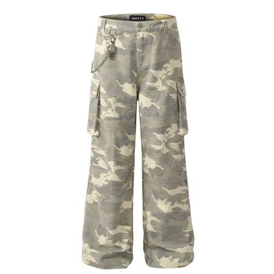 Digital Printing Imitation Sand Washing Old Workwear Camouflage Pants Trendy Brand Pure Cotton American Camouflage Wide Leg Workwear Pants