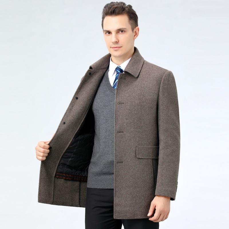 Business casual thickened removable goose down lining double-sided cashmere mid-length woolen coat men's coat windbreaker