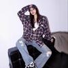 Women's Retro Pink Plaid Long-Sleeve Shirt - Trendy Autumn/Winter Design