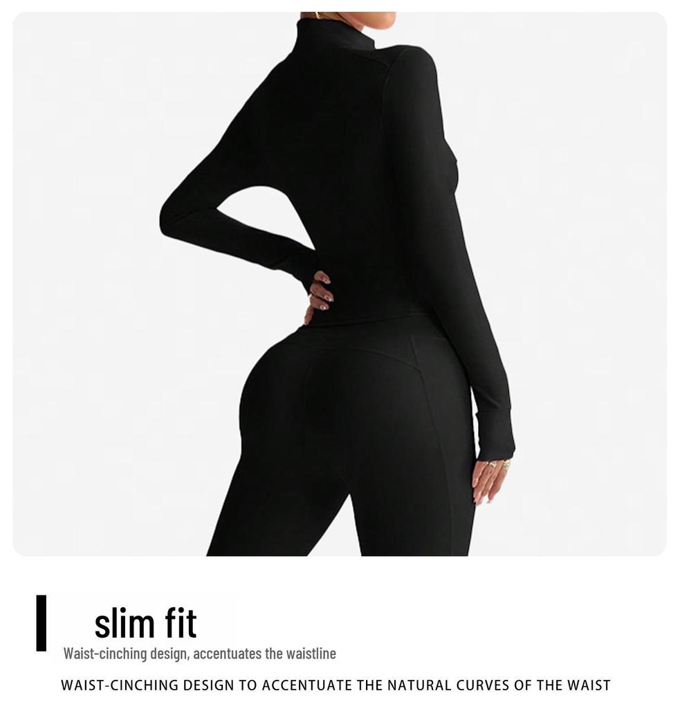 Waist-Cinching Yoga Set: Long-Sleeve Jacket & Butt-Lifting Micro-Flare Pants - Women's Sportswear for Autumn/Winter.