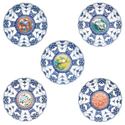 Kutani Ware Seifu Kiln 4 Plates Set of Gion Pattern Period Painting Style JAPAN KUTANI (Limited Stock) No. (Set 5) SH-01