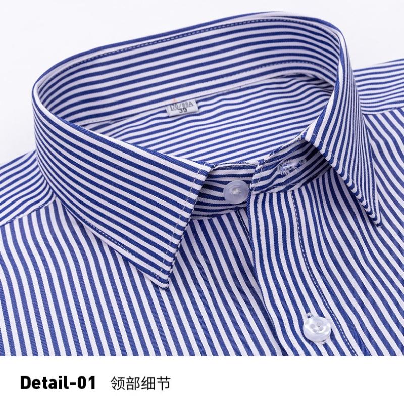 6XL Work Blue White Shirt Long Sleeves Men Formal Shirt Long Sleeve Office Solid Color Classic Striped Fashion Business Pocket