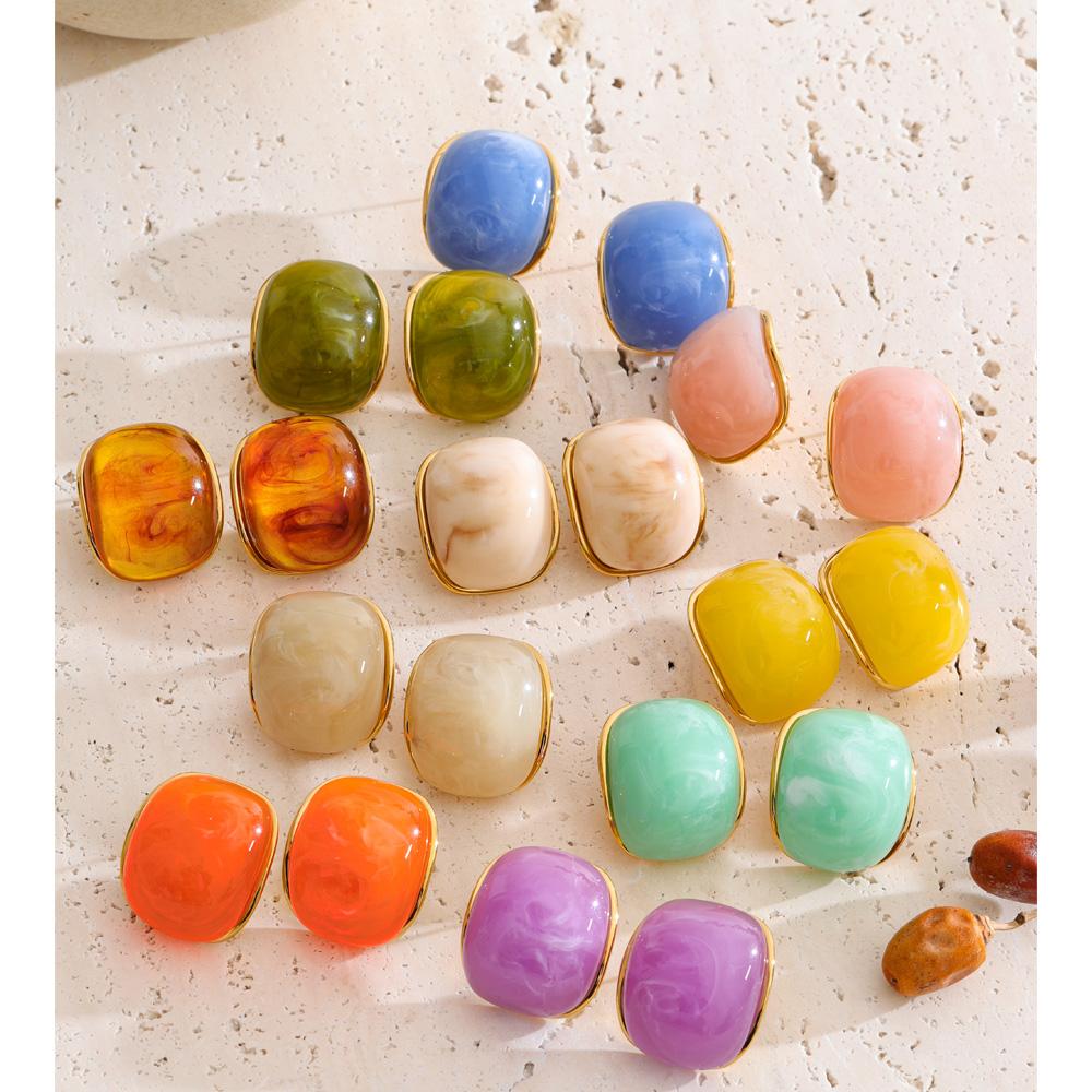 Yhpup 10 Color Acrylic Resin Y2K Earrings for Women Gold Color Stainless Steel Spring Summer Candy Sweet Jewelry