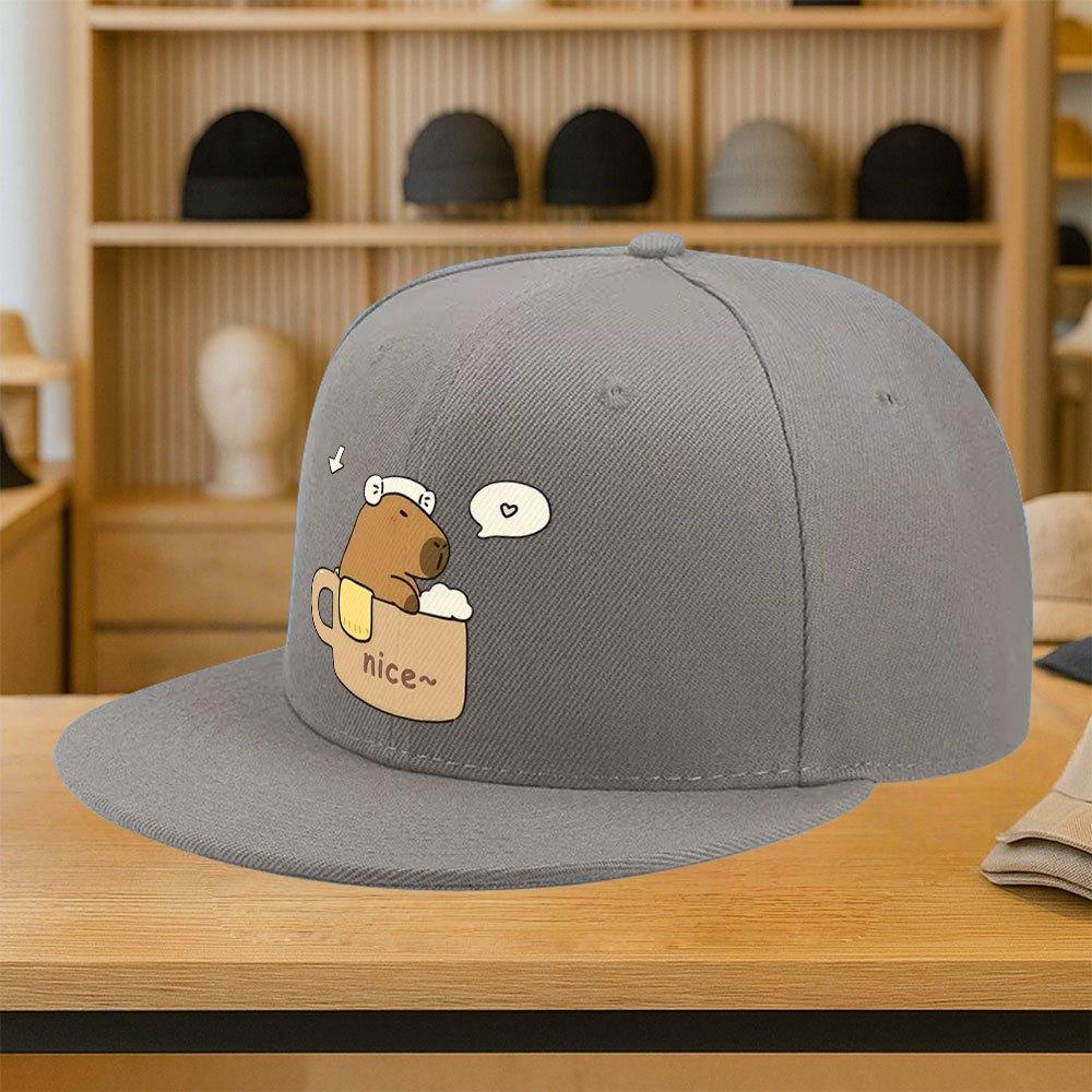 

Cute Capybara in Mug Cartoon Baseball Cap Polyester Casual Snapback Hat for Adults Four Seasons One Size