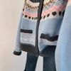 Blue raccoon fleece sweater cardigan women's autumn and winter new lazy short small knitted coat