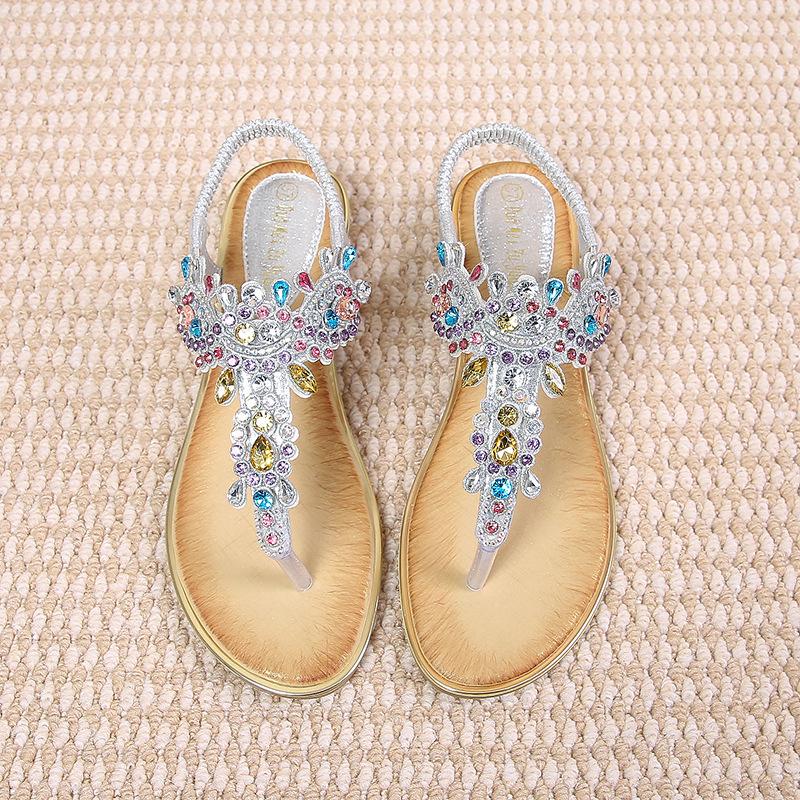 New rhinestone sandals toe wedge sandals bohemian wind rhinestone sandals women