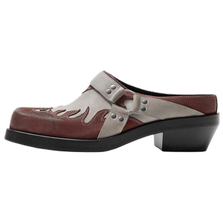

ZARA Flame Detail Studded Mule Loafers Brown Beige Womens 12466520202 44