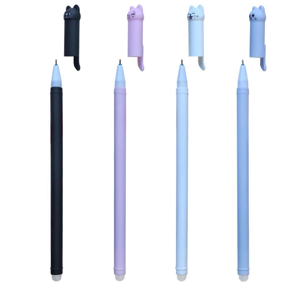 4-12PCS Cute Cat Pens Kawaii Erasable Gel Pens Set 0.5mm Blue/Black Ink Ballpoint Pens School Office Supplies Writing Stationer