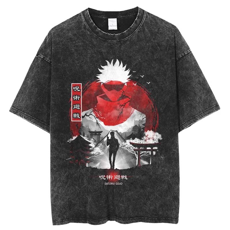 Hot Manga Jujutsu Kaisen T Shirt Gojo Satoru Print Tshirt Vintage Washed Streetwear Men Women Clothes Cotton Oversized Tee Shirt