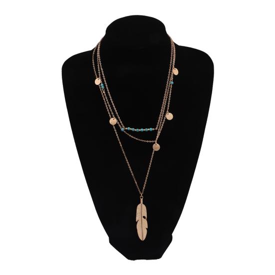 Yousheng Layered Long Necklace for Women Turquoise Stone Sequin Necklace Feather Beaded Strand Sweater Chain Necklaces Fashion Costume Jewelry Gifts