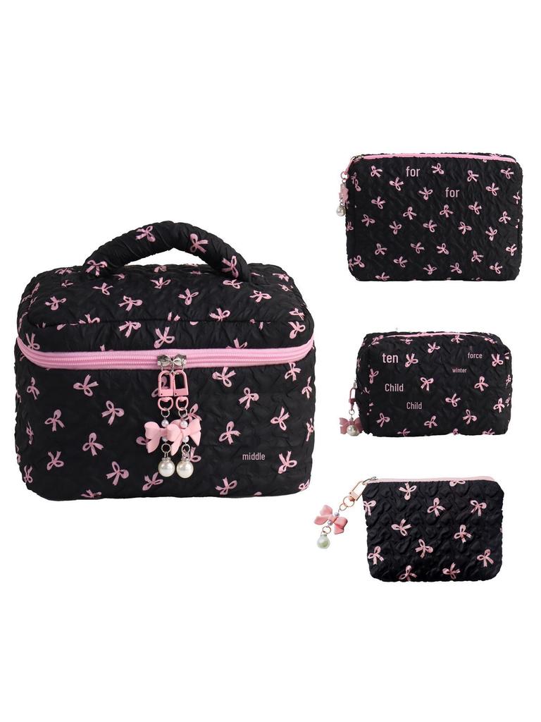 Large Cute Bow Makeup Bag - Portable Toiletry & Cosmetic Storage Clutch