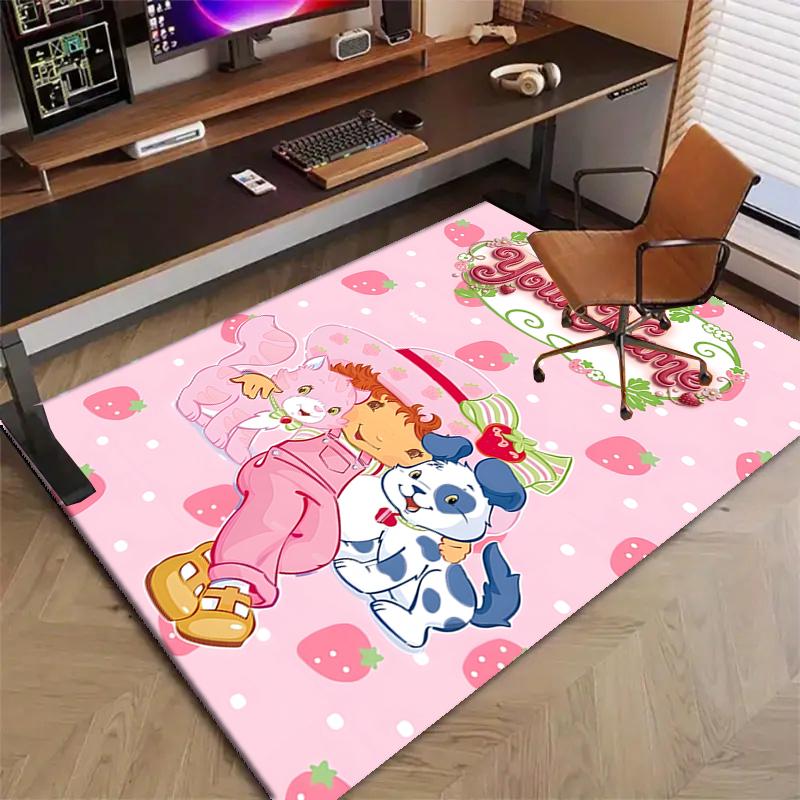 Princess Strawberry Design Area Rug Personalized Name- Non-Slip, Soft & Cozy Floor Mat for Living Room, Office - Indoor/Outdoor Carpet