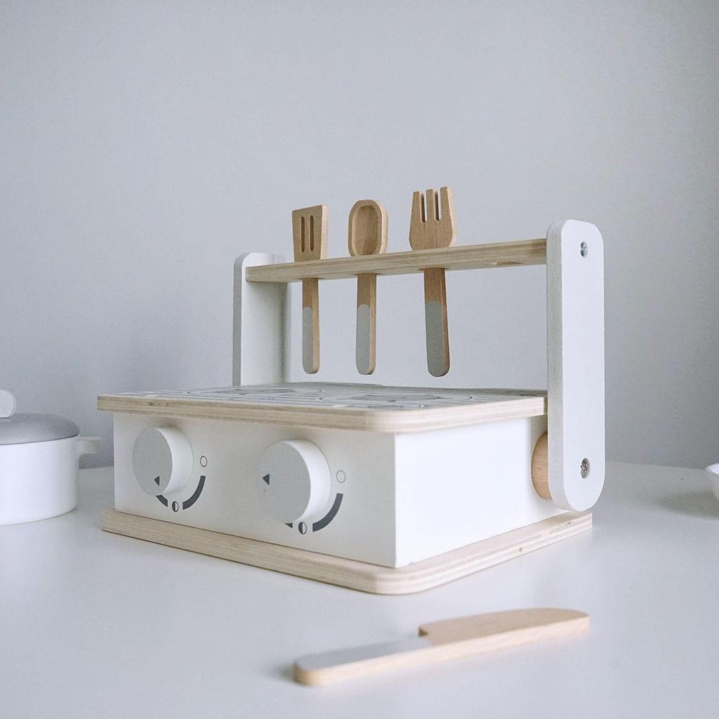 Nordic Style Mini Kitchen Playset: Portable Gas Stove & Simulation Tableware for Children