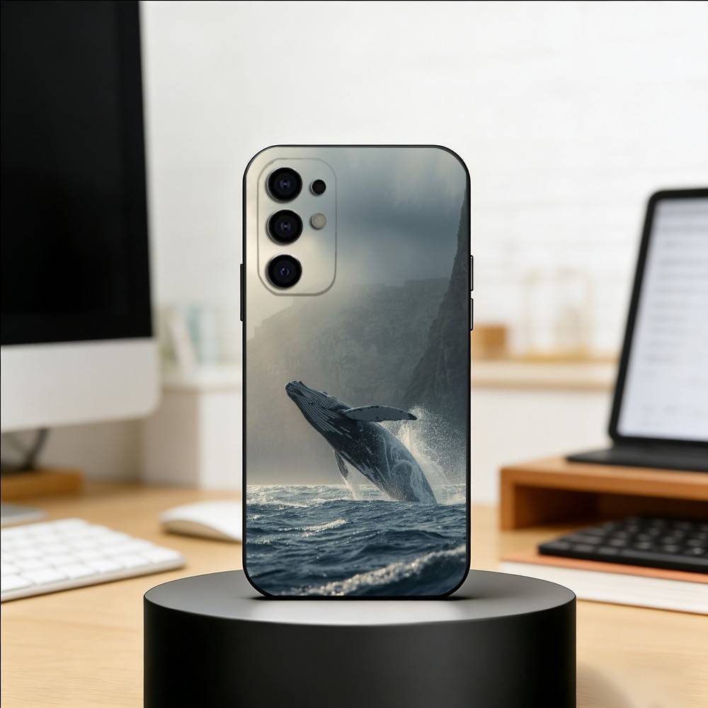 Ocean Blue Whale Phone Case For Samsung S25,S24,S21,S22,S23,S30,Ultra,S20,Plus,Fe,Lite,Note,10,Black Cover