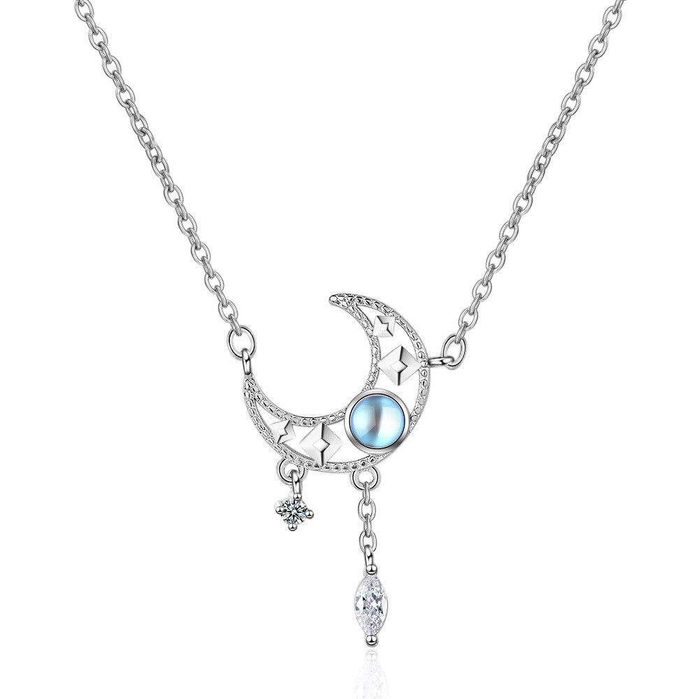 925 Sterling Silver Choker Necklaces For Women Opal Star Moon Charm Pendants Necklace Wedding Jewelry Dz848