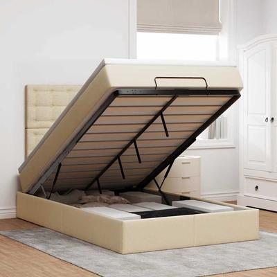 Ottoman Bed Frame with Mattress, Cream, 120X190 Cm, Fabric