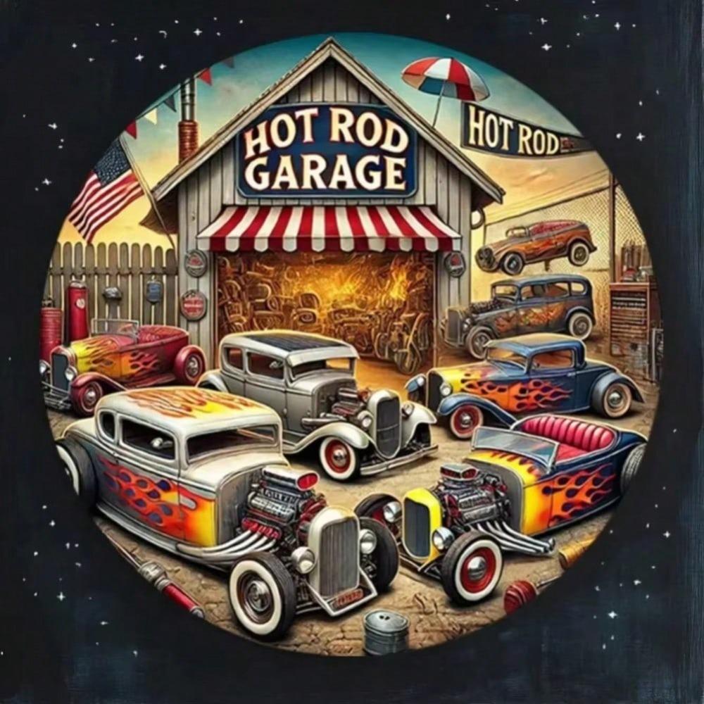 Vintage Hot Rod Garage Round Metal Sign Car Decor for Home