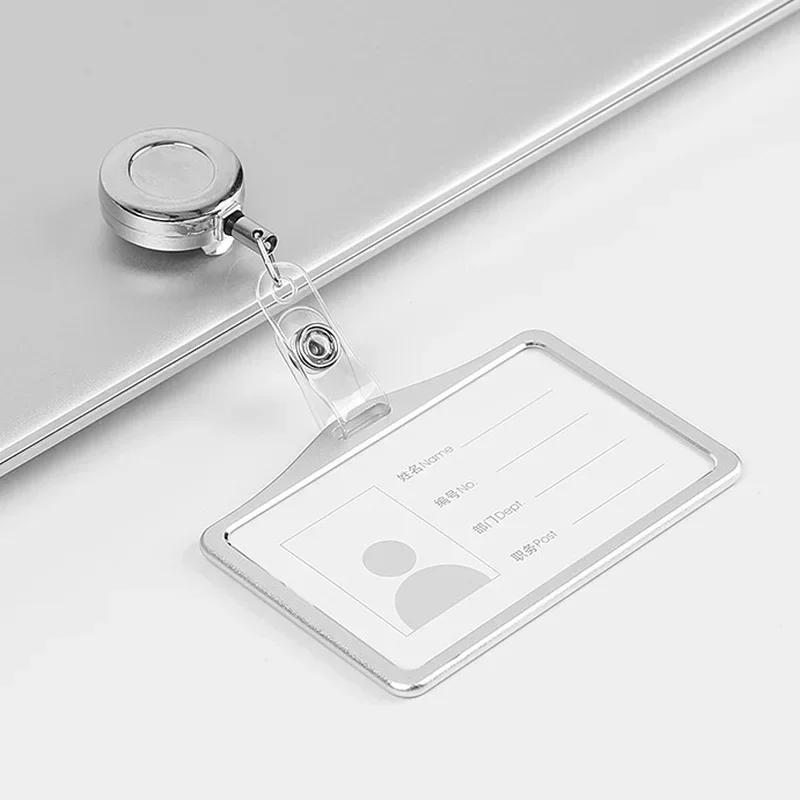 Fashion Metal Card Cover Case Bank Business Work Card Holder with ABS Retractable Badge Reel Lanyard Credit ID Card Badge Bag