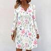 Women's Long-sleeved Casual Midi Dresses V-Neck Print  Casual Dress
