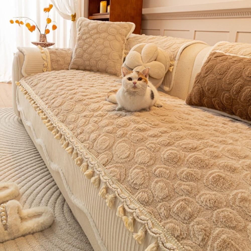 Universal Pad For Irregular Patchwork Thicken Sofa Backrest Winter French Chenille Premium Non-Slip Tassel Sofa Cushion Cover