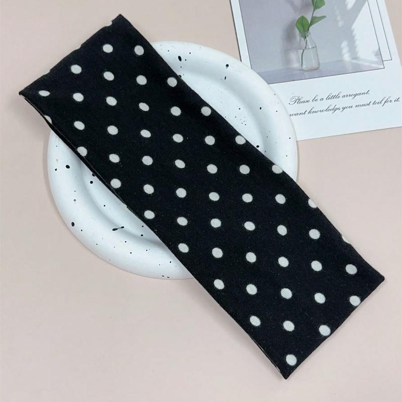 

1 шт. Женская элегантная милая повязка на голову в горошек из эластичной ткани, подходит для повседневной носки, фитнеса, бега, повязка для волос, впитывающая пот, платок чёрный