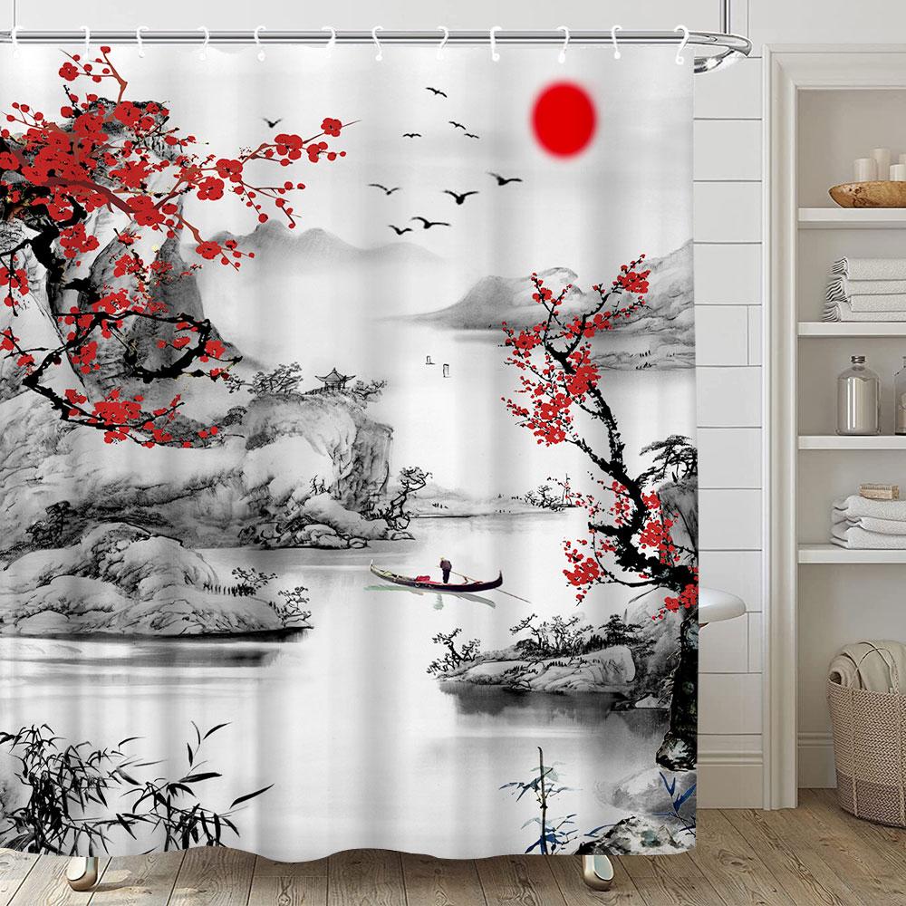 Japanese Style Series Ukiyoe Shower Curtain Ocean Waves Waterproof Curtains Polyester Printing Bathroom Decor Partition Screen