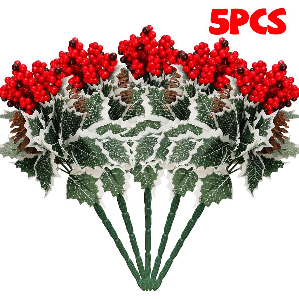 10/1Pcs Artificial Red Berry Pine Needle Stem Artificial Pine Cone Fake Flower Branch Diy Home Christmas Party Wedding Decor