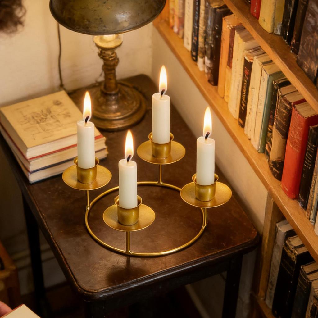 Gold Candle Holders Metal Round Display Stand Advent Wreath Candle Stick Holders for Home Kitchen Living Room Bedroom Farmhouse