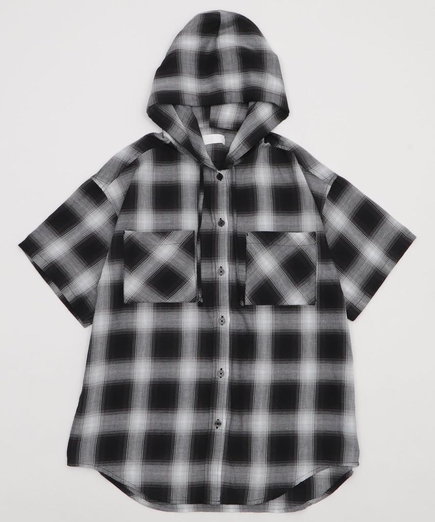 WEGO Hooded Check Big Shirt Black Women's (Small),