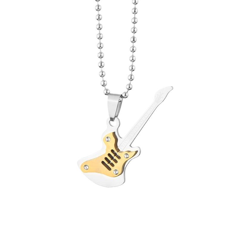 Japanese And Korean Fashion Electric Guitar Hip-Hop Men'S Titanium Steel Pendant Street Personality Rock Men'S And Women'S Punk Necklace