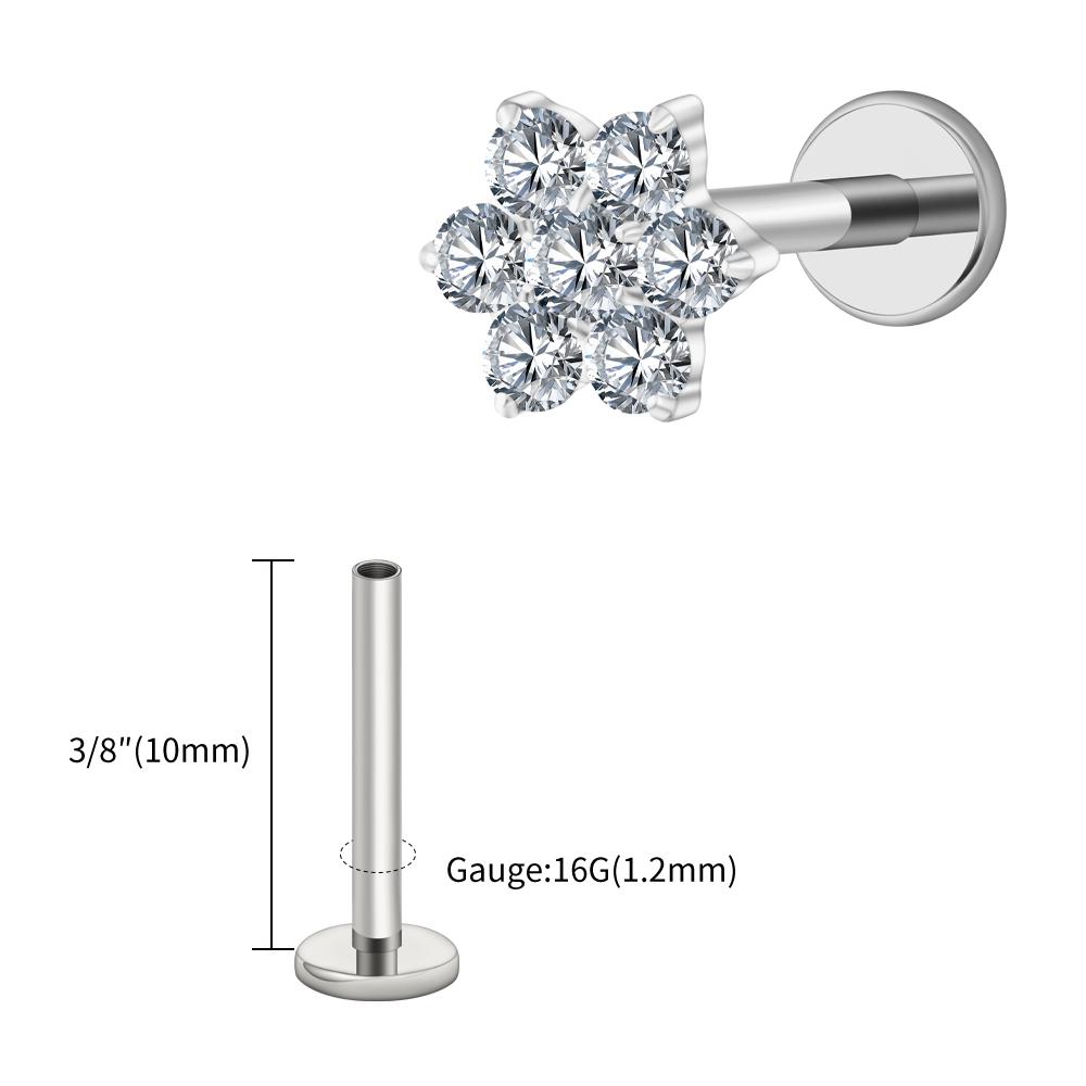 Right Grand ASTM F136 Titanium 16G Tiny Flower CZ Stud Earring Tragus Helix Rook Conch Labret Stud Flat Back Cartilage Piercing