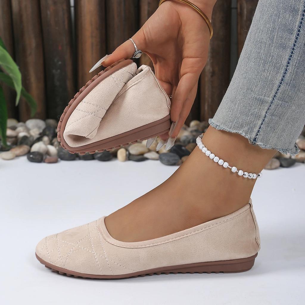 Mode Damen Ballerinas Einfarbig Bequeme Sneaker Damen Lässig Runde Zehenpartie Flache Slipper Damen Wildleder Elegant Weiche Sohle Mama Schuhe