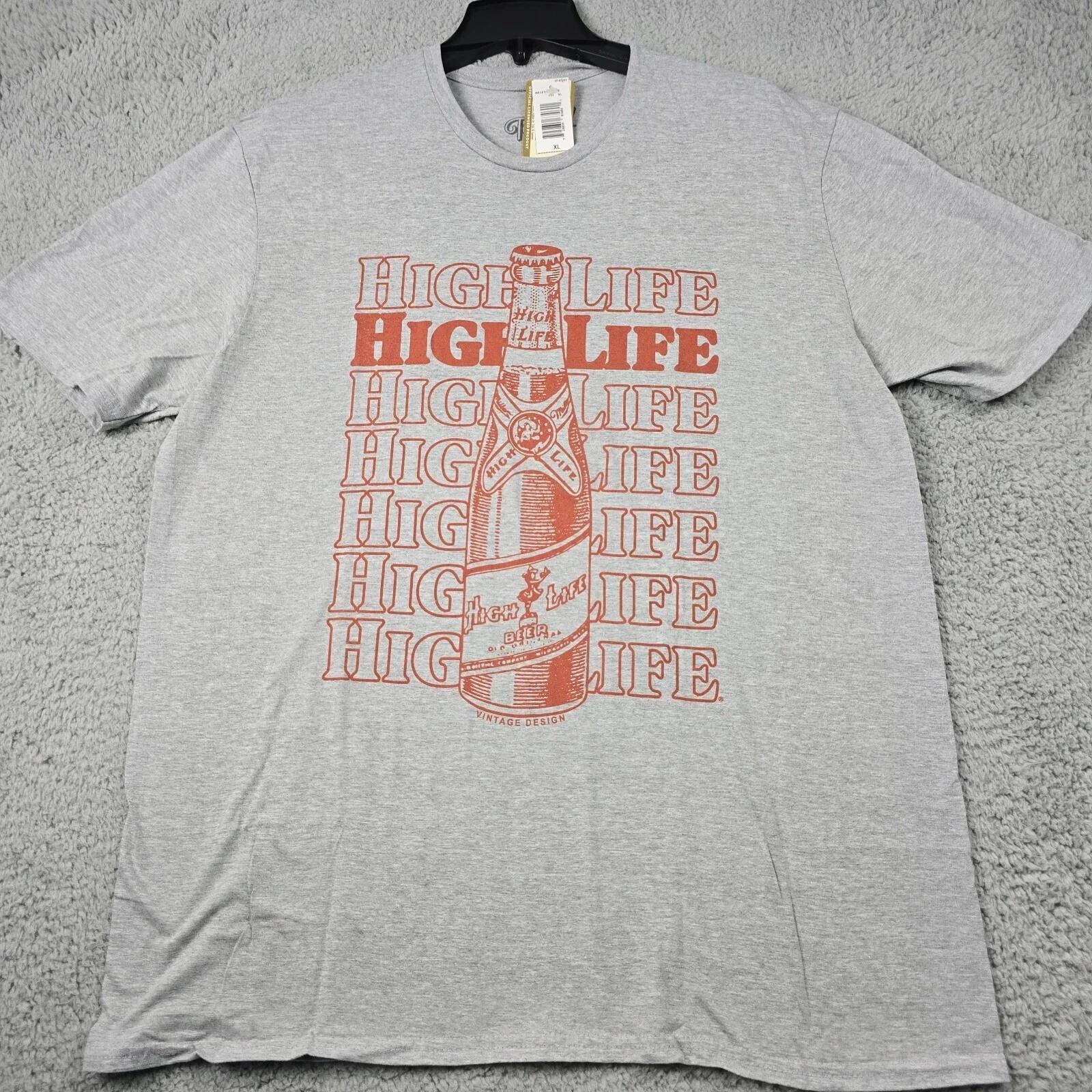 

MILLER HIGH LIFE BEER SHIRT MENS XL Extra LARGE GRAY Distressed Bar Retro NWT C S
