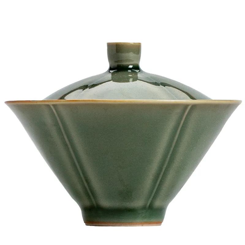 Mini 90ml Celadon Porcelain Gaiwan For Tea Solid Green Tureen With Lid Teaware Travel Kung Fu Tea Set Small Cup Bowls Chawan